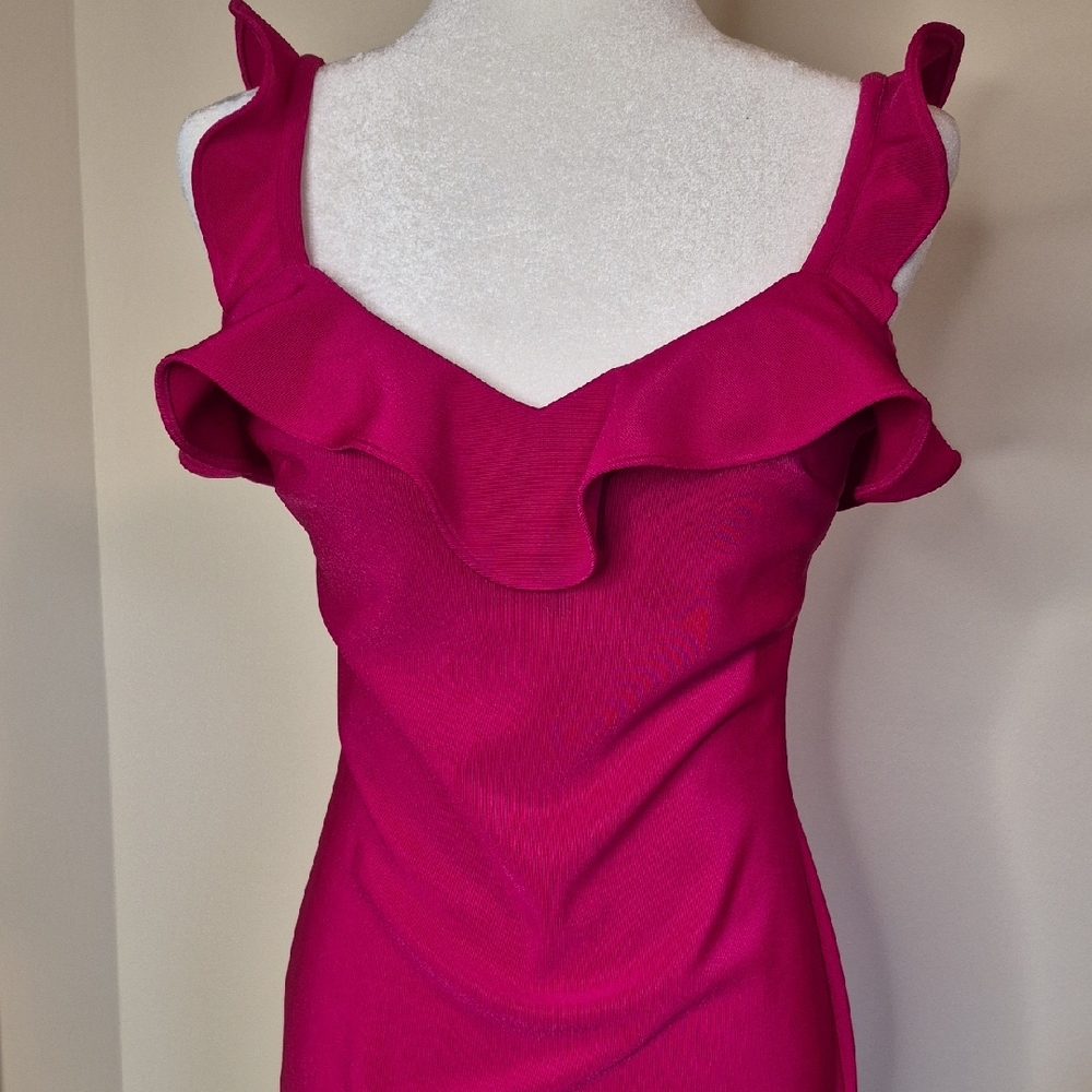 Guess Ruffle Sleeve Fuchsia Red Dress